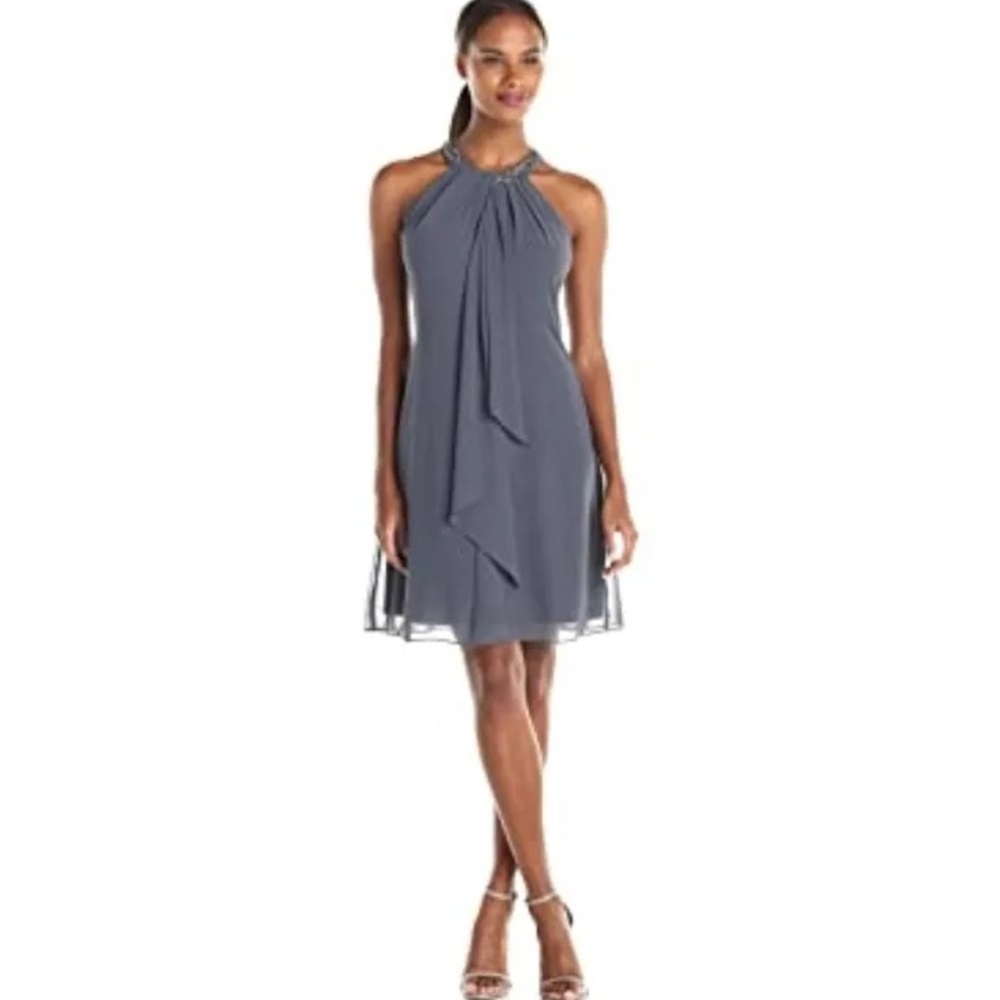 S.L. Fashions Jewel Neck Sheath Dress, Grey,Size:8